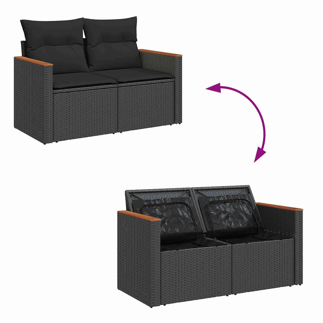 Havesofa Sæt med pude 14 pcs Sort polyrattan