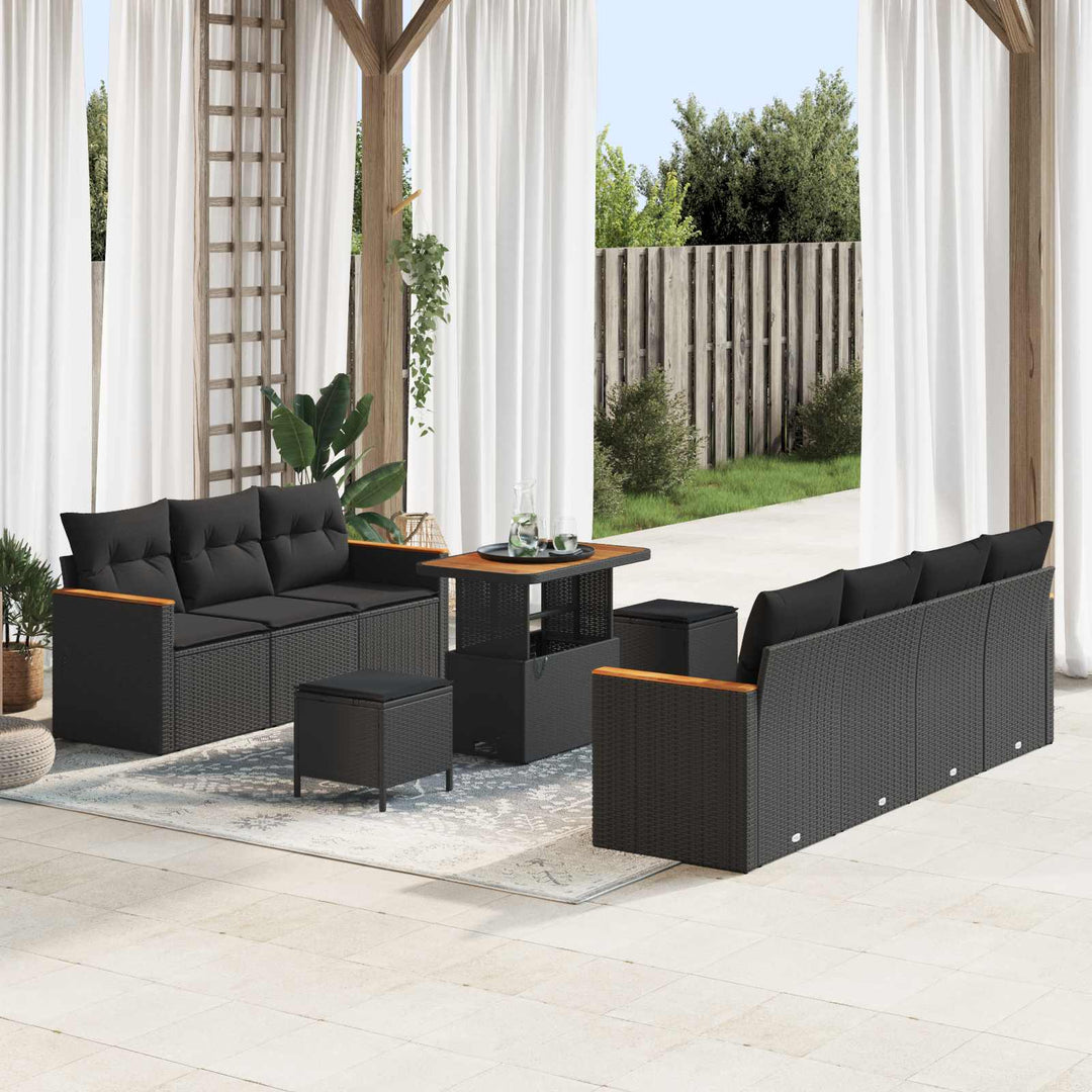 Havesofa Sæt med pude 14 pcs Sort polyrattan
