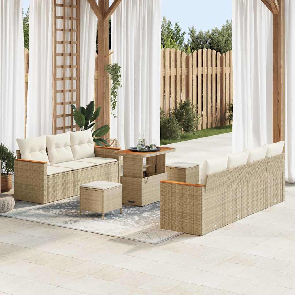 Havesofa Sæt med pude 14 pcs Beige og creme polyrattan