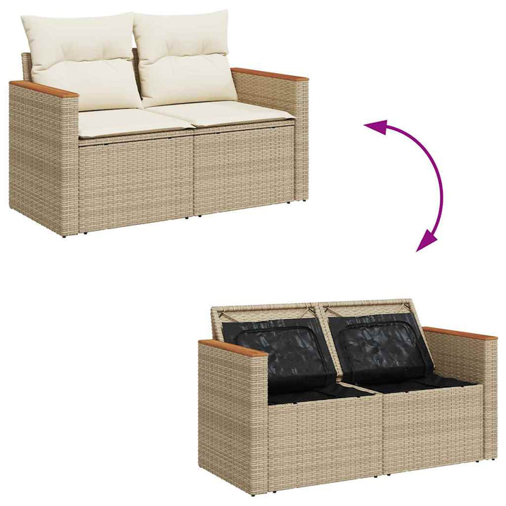 Havesofa Sæt med pude 14 pcs Beige og creme polyrattan