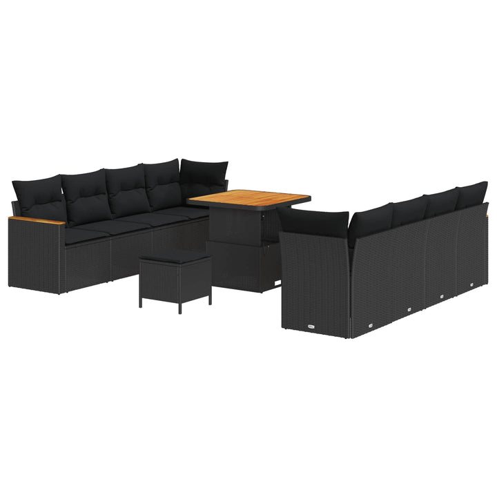 Havesofa Sæt med pude 12 pcs Sort polyrattan