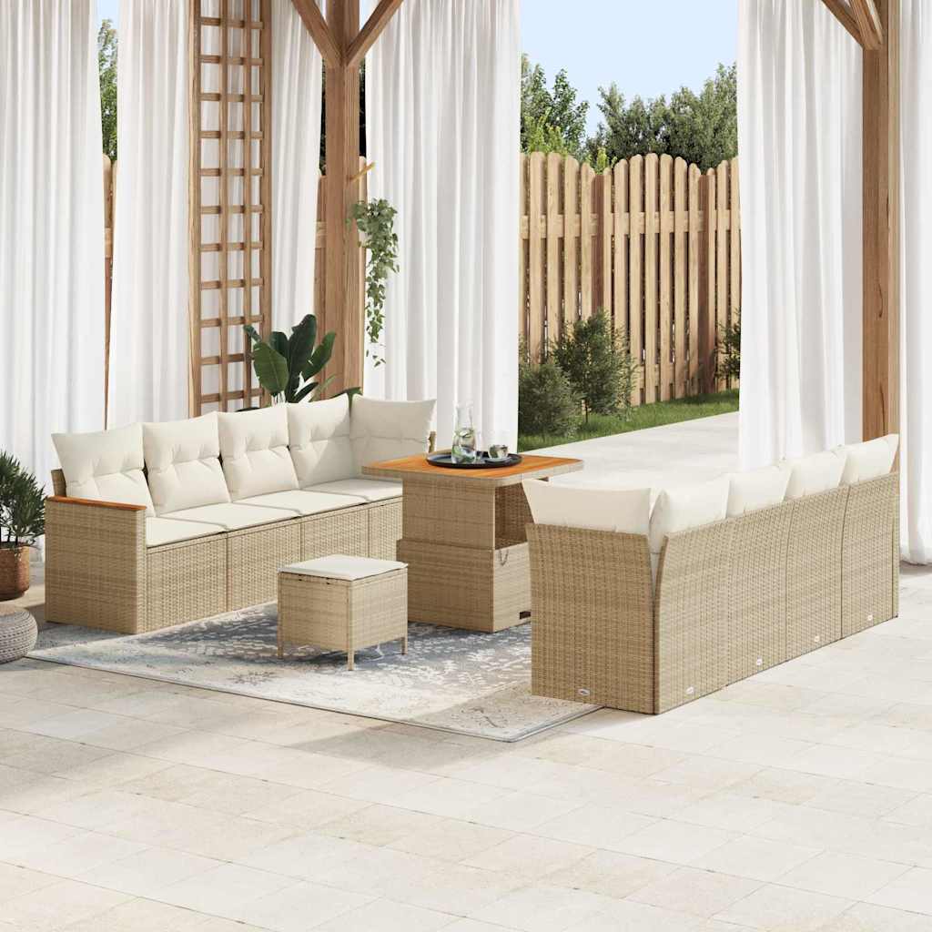 Havesofa Sæt 12 stk. 10-Antal sæder Beige polyrattan
