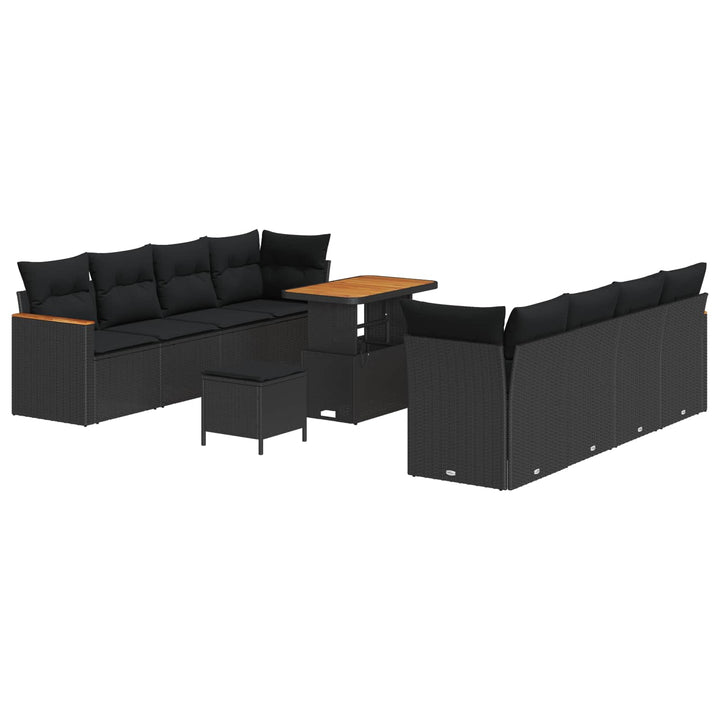 Havesofa Sæt med pude 12 pcs Sort polyrattan