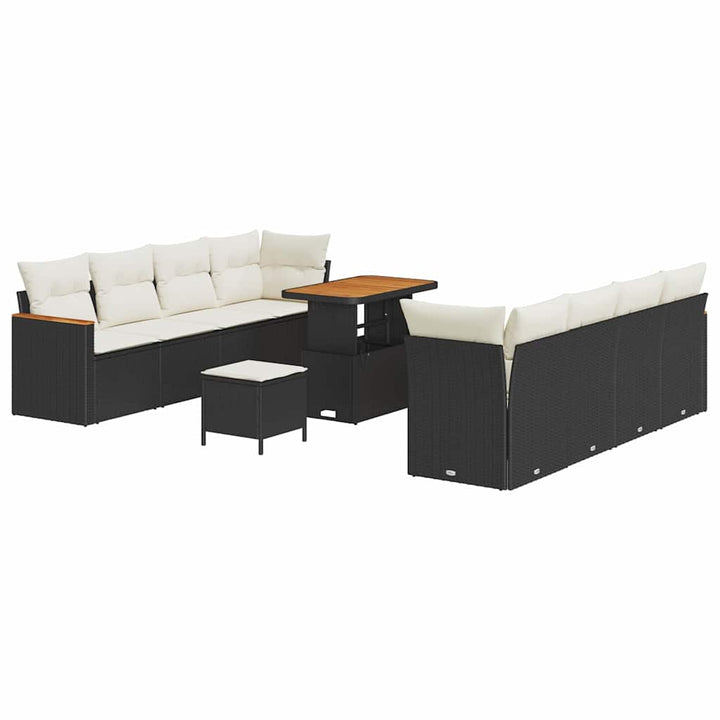 Havesofa Sæt med pude 12 pcs Sort polyrattan
