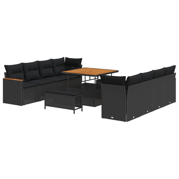 Havesofa Sæt med pude 12 pcs Sort polyrattan