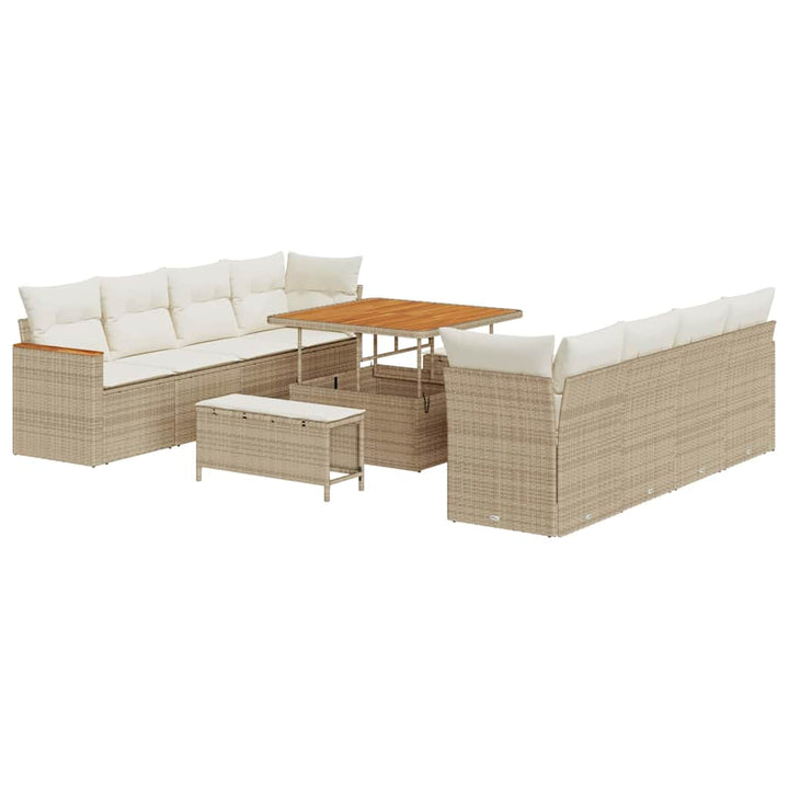 Havesofa Sæt med pude 12 pcs Beige polyrattan