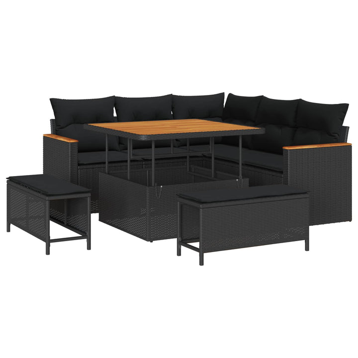 Havesofa Sæt med pude 8 pcs Sort Poly rattan