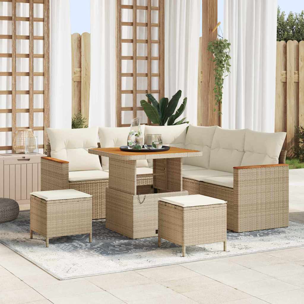 Havesofa Sæt med pude 8 pcs Beige Poly rattan
