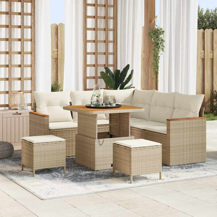 Havesofa Sæt med pude 8 pcs Beige Poly rattan