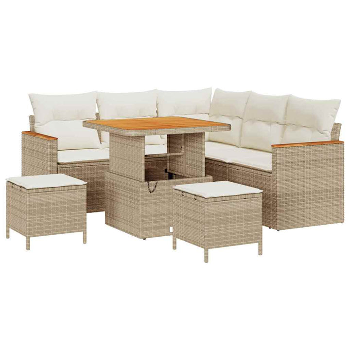 Havesofa Sæt med pude 8 pcs Beige Poly rattan