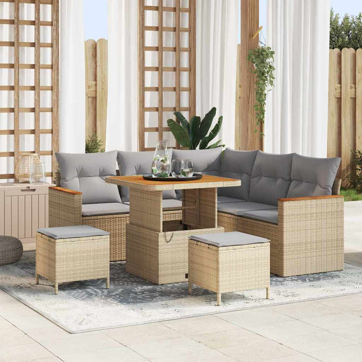 Havesofa Sæt 8 stk. 5-Antal sæder Beige Poly rattan