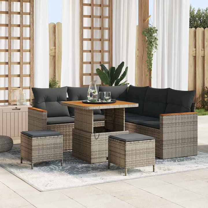 Havesofa Sæt med pude 8 pcs Grå Poly rattan
