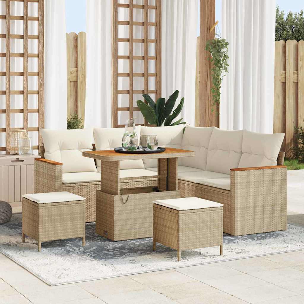 Havesofa Sæt 8 stk. 5-Antal sæder Beige Poly rattan