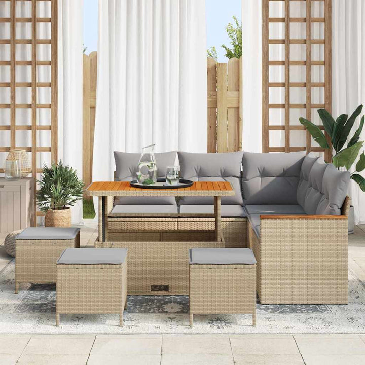 Havesofa Sæt med pude med opbevaring Beige Poly rattan