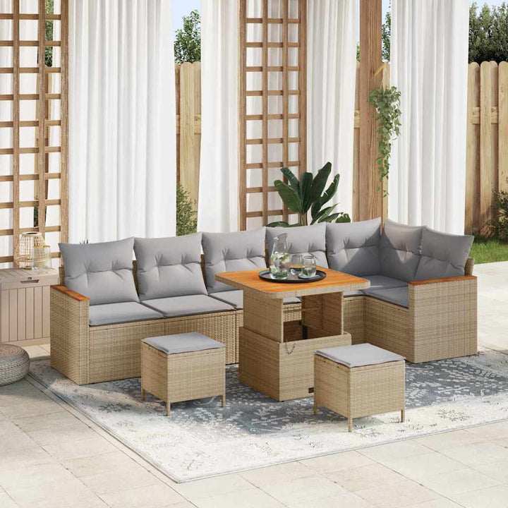 Havesofa Sæt 9 stk. 6-Antal sæder Beige Poly rattan
