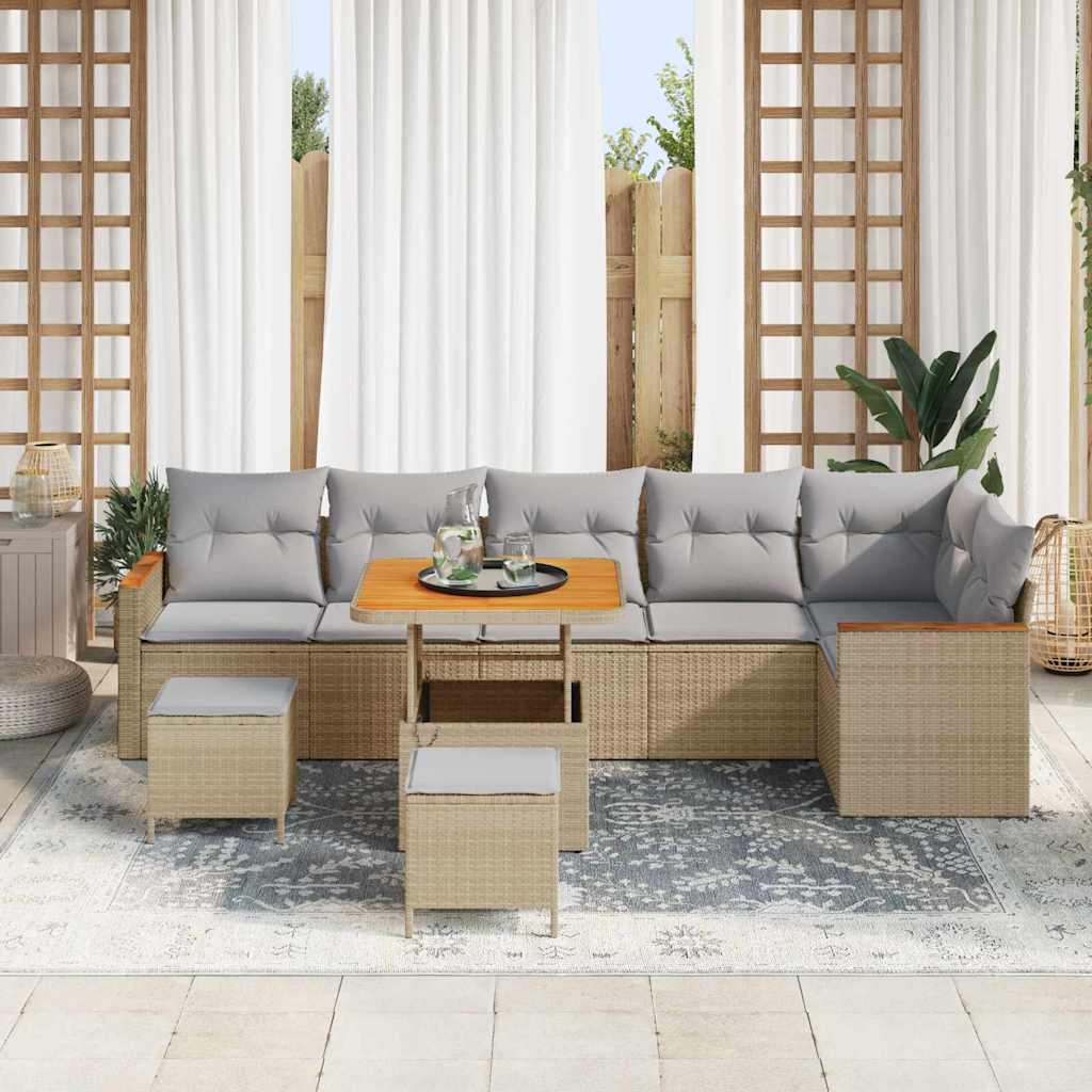 Havesofa Sæt 9 stk. 6-Antal sæder Beige Poly rattan