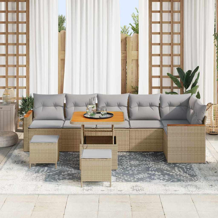 Havesofa Sæt 9 stk. 6-Antal sæder Beige Poly rattan