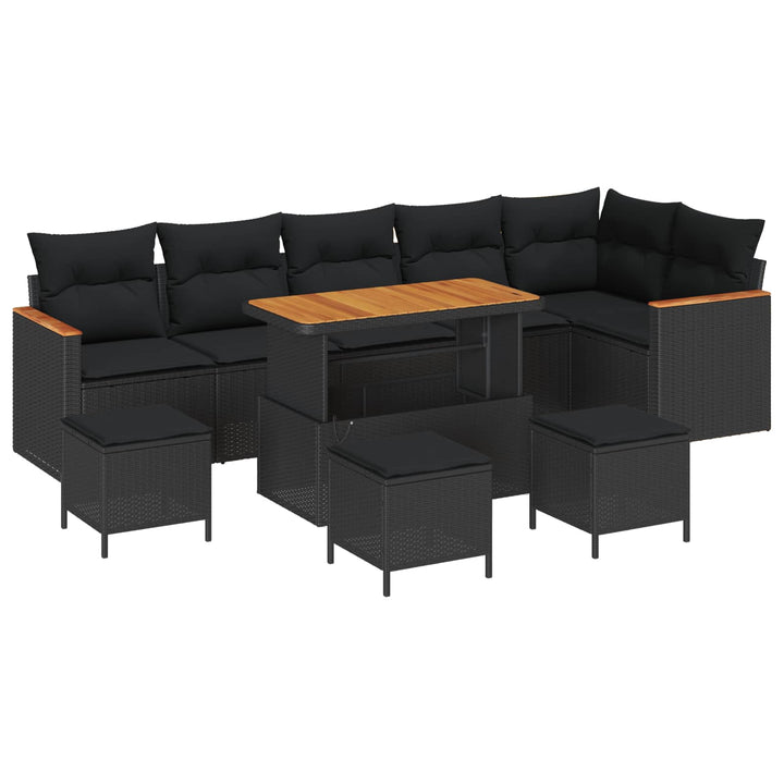 Havesofa Sæt med pude 10 pcs Sort Poly rattan