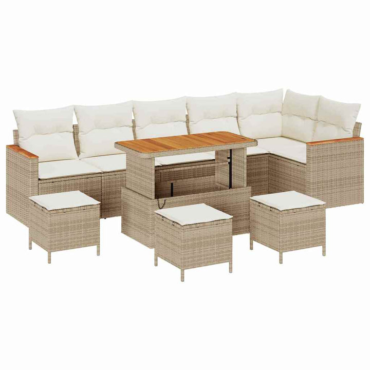 Havesofa Sæt med pude 10 pcs Beige Poly rattan