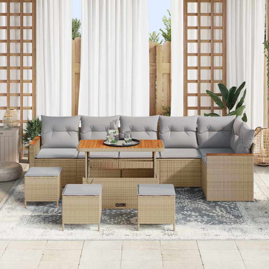 Havesofa Sæt med pude 10 pcs Beige Poly rattan
