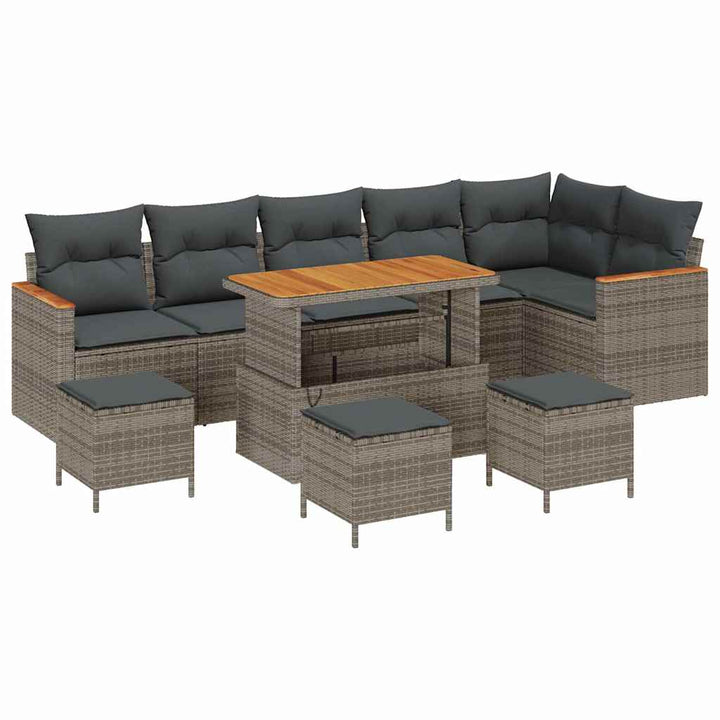 Havesofa Sæt med pude 10 pcs Grå Poly rattan