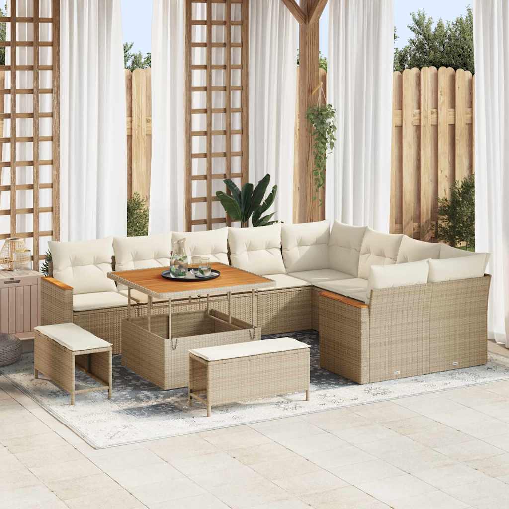 Havesofa Sæt 12 stk. 9-Antal sæder Beige Poly Rattan