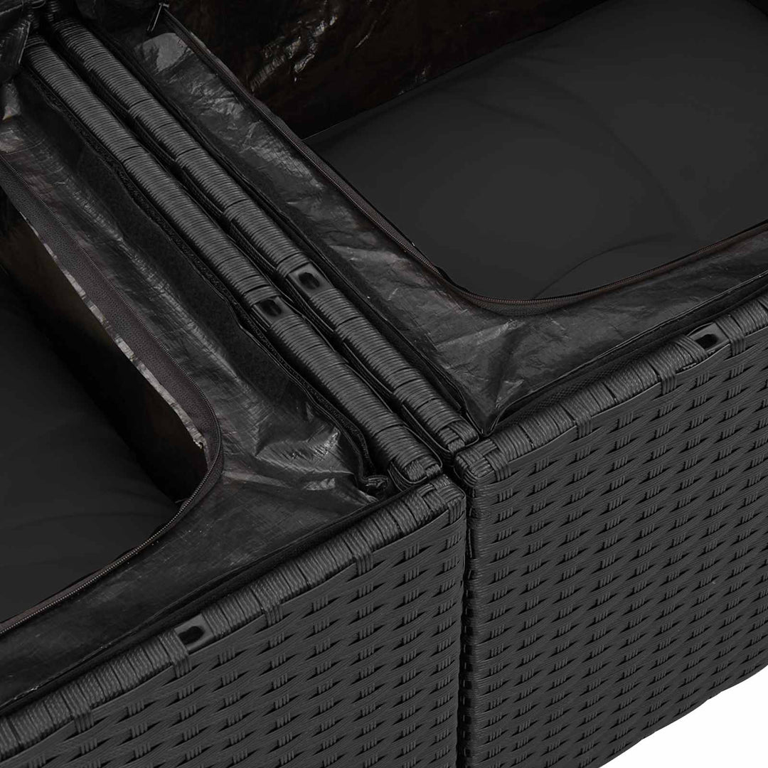 Havesofa Sæt med pude med opbevaring 12 pcs Sort Poly Rattan