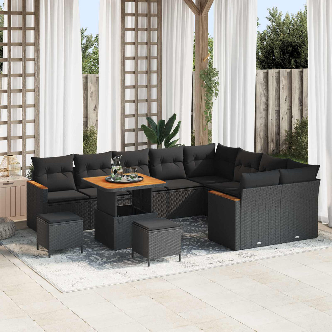 Havesofa Sæt med pude med opbevaring 12 pcs Sort Poly Rattan