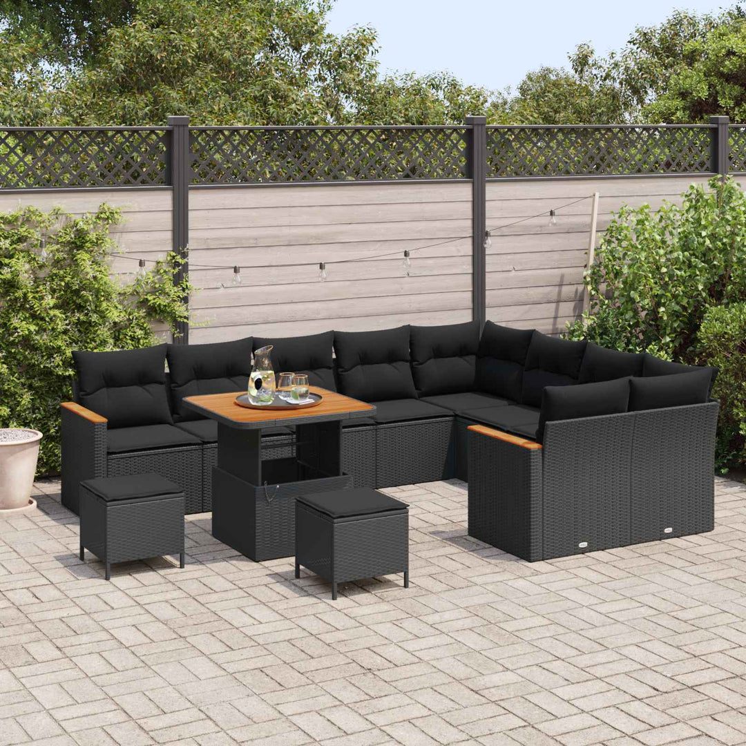 Havesofa Sæt med pude med opbevaring 12 pcs Sort Poly Rattan