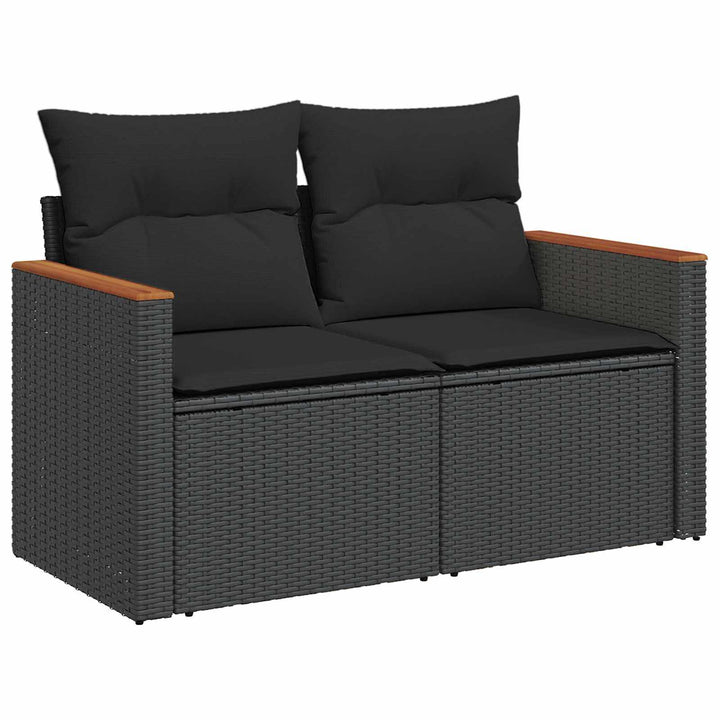 Havesofa Sæt med pude med opbevaring 12 pcs Sort Poly Rattan