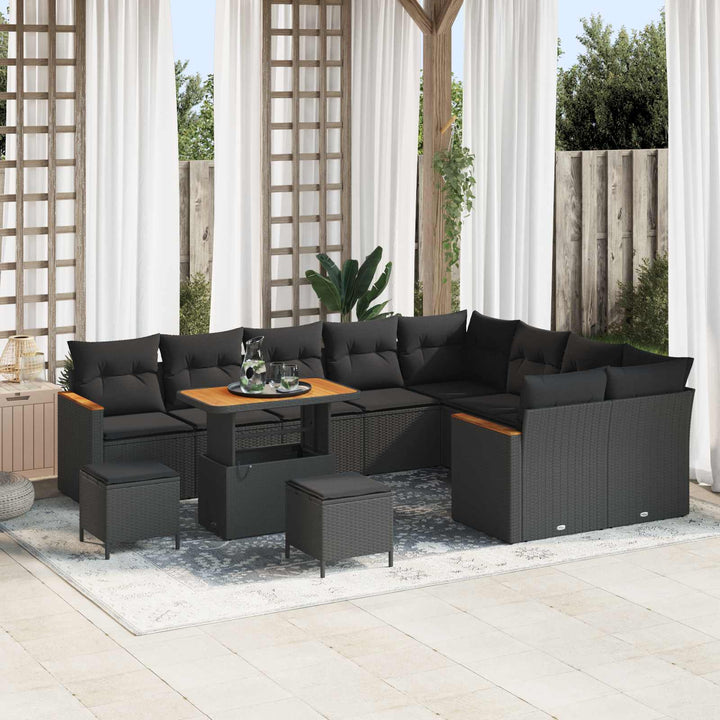 Havesofa Sæt med pude med opbevaring 12 pcs Sort Poly Rattan