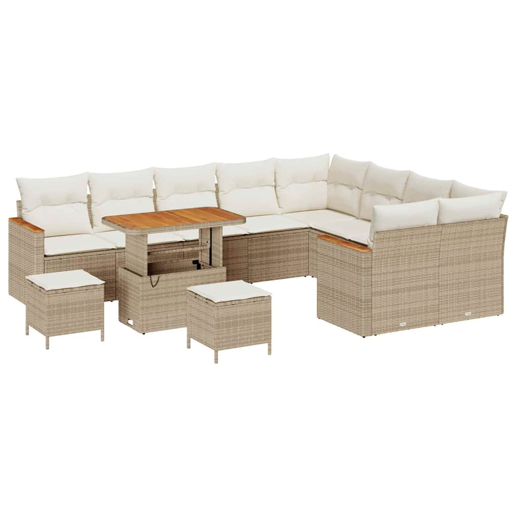 Havesofa Sæt 12 stk. 9-Antal sæder Beige Poly Rattan