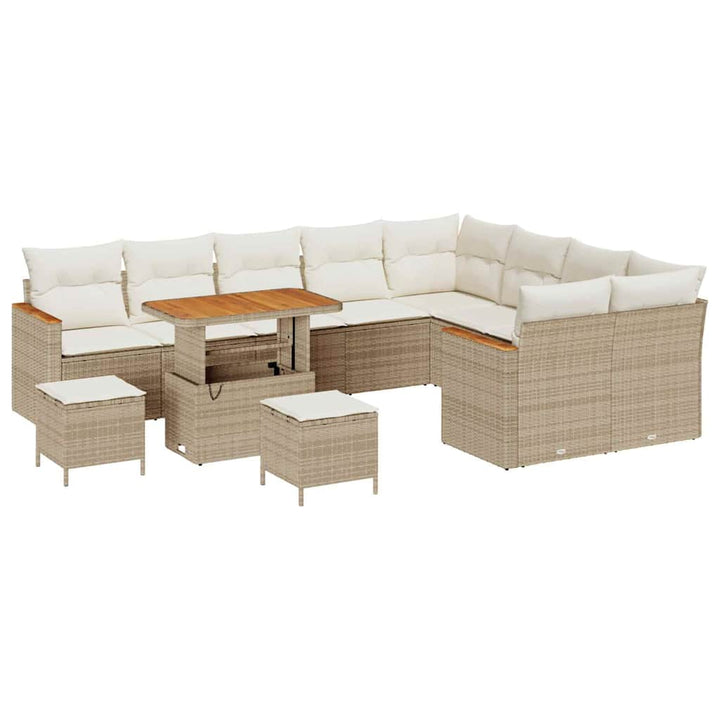 Havesofa Sæt 12 stk. 9-Antal sæder Beige Poly Rattan
