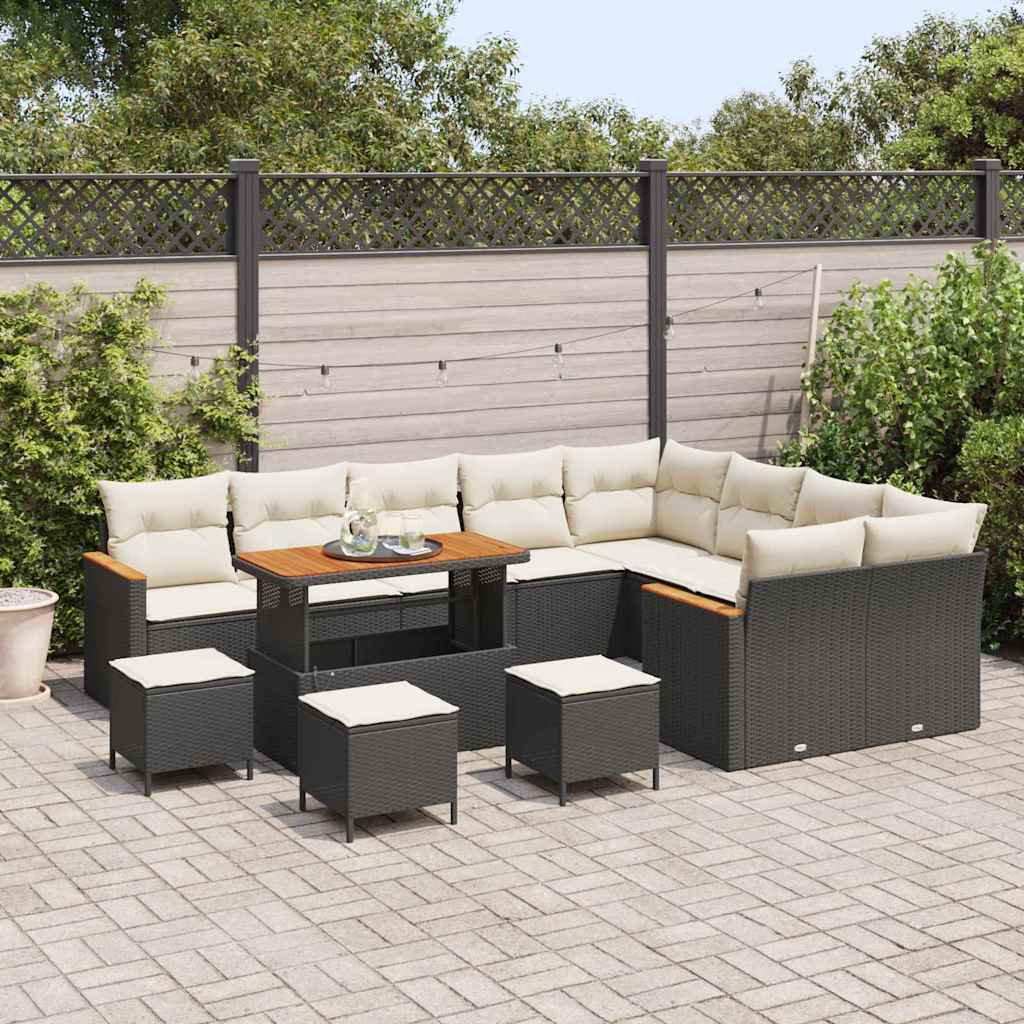 Havesofa Sæt med pude med opbevaring 13 pcs Sort Poly Rattan