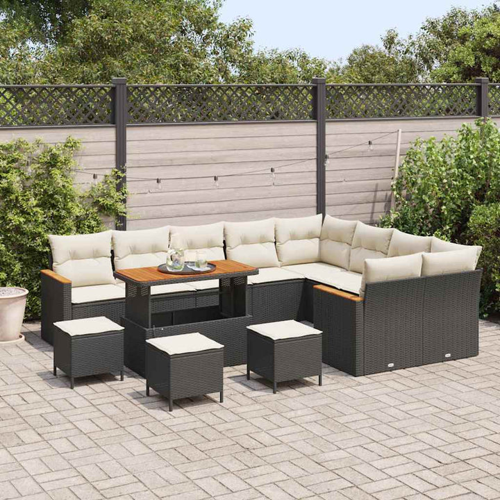 Havesofa Sæt med pude med opbevaring 13 pcs Sort Poly Rattan