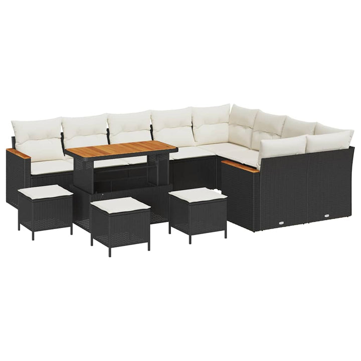 Havesofa Sæt med pude med opbevaring 13 pcs Sort Poly Rattan