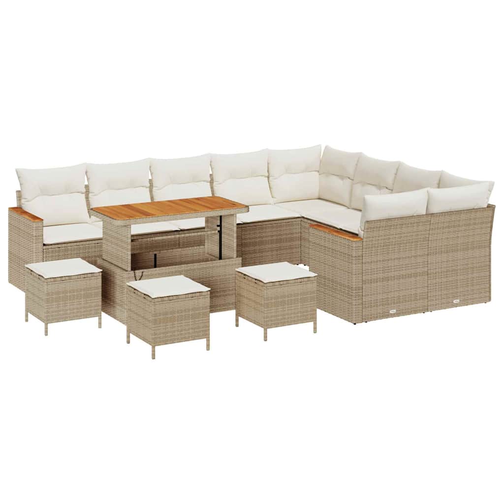 Havesofa Sæt 13 stk. 9-Antal sæder Beige Poly Rattan