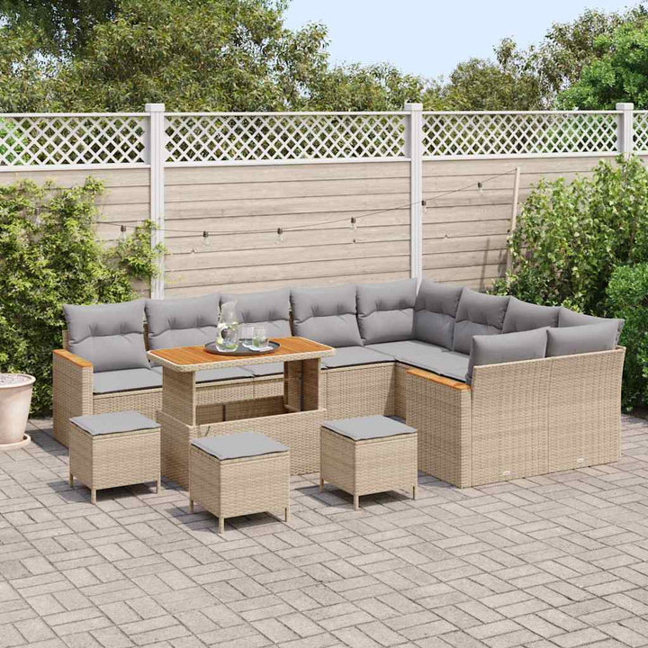 Havesofa Sæt med pude med opbevaring 13 pcs Beige Poly Rattan