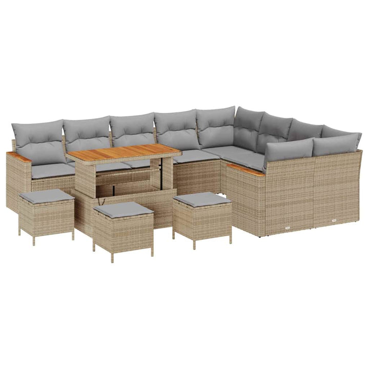 Havesofa Sæt med pude med opbevaring 13 pcs Beige Poly Rattan