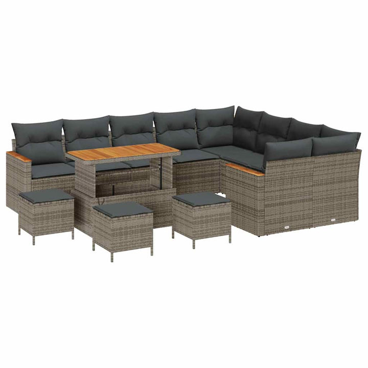 Havesofa Sæt med pude med opbevaring 13 pcs Grå Poly Rattan