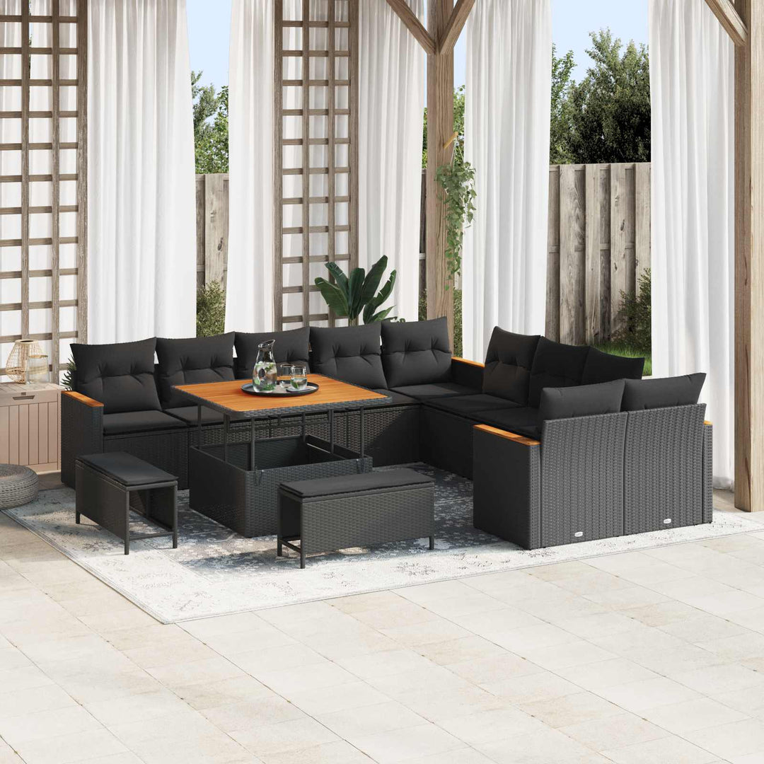 Havesofa Sæt med pude 13 pcs Sort polyrattan