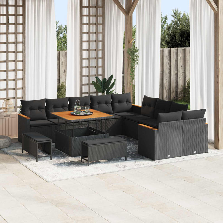 Havesofa Sæt med pude 13 pcs Sort polyrattan