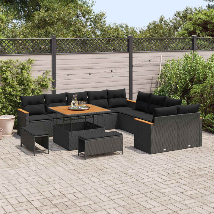 Havesofa Sæt med pude 13 pcs Sort polyrattan