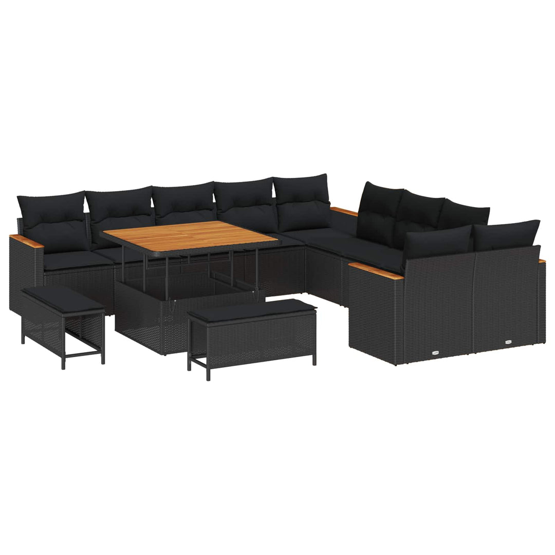 Havesofa Sæt med pude 13 pcs Sort polyrattan