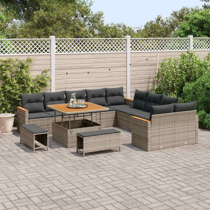 Havesofa Sæt med pude 13 pcs Grå polyrattan