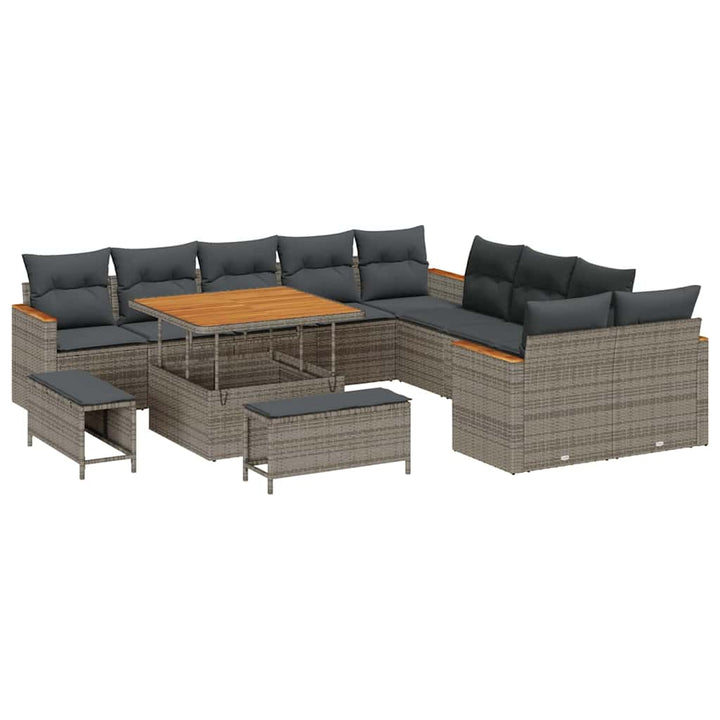 Havesofa Sæt med pude 13 pcs Grå polyrattan