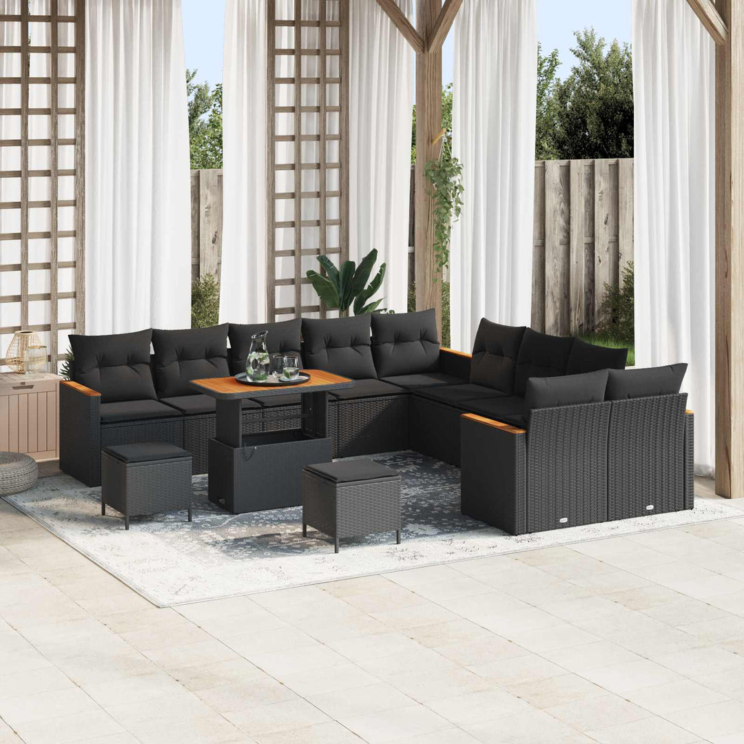 Havesofa Sæt med pude 13 pcs Sort polyrattan