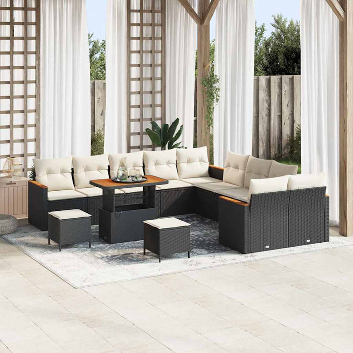 Havesofa Sæt med pude 13 pcs Sort polyrattan