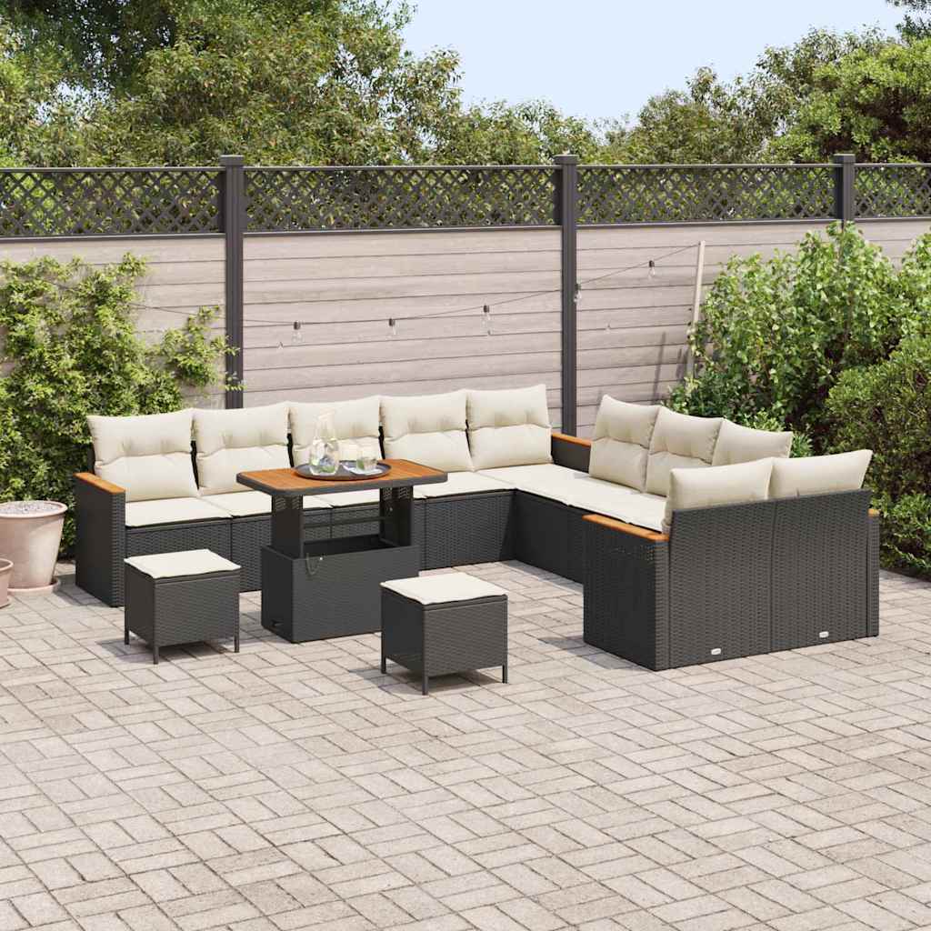 Havesofa Sæt med pude 13 pcs Sort polyrattan