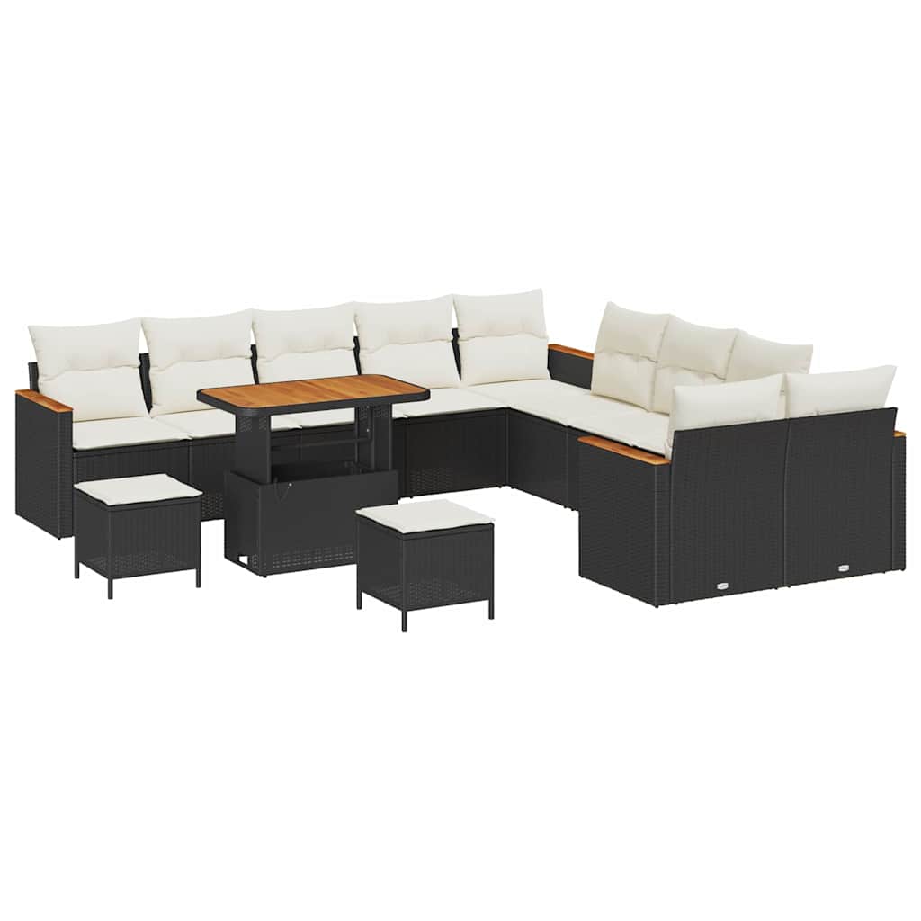 Havesofa Sæt med pude 13 pcs Sort polyrattan
